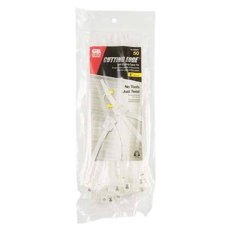Power Products Cable Tie, 8 in L, Natural, Nylon 6/6, 50 lb Strength 3558087